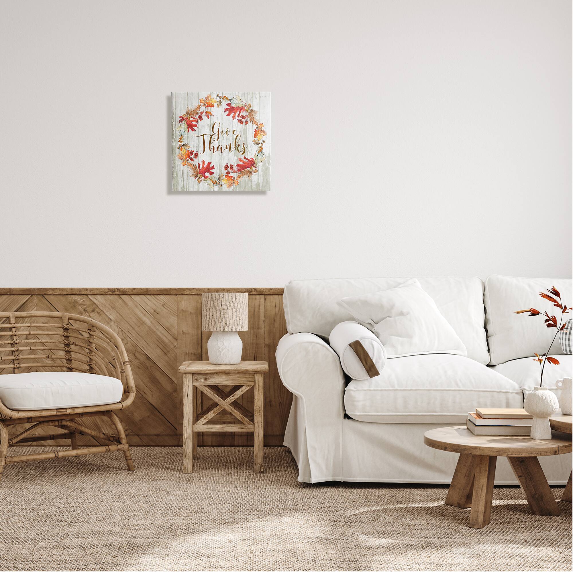 Stupell Industries Give Thanks Autumnal Wreath Canvas Wall Art